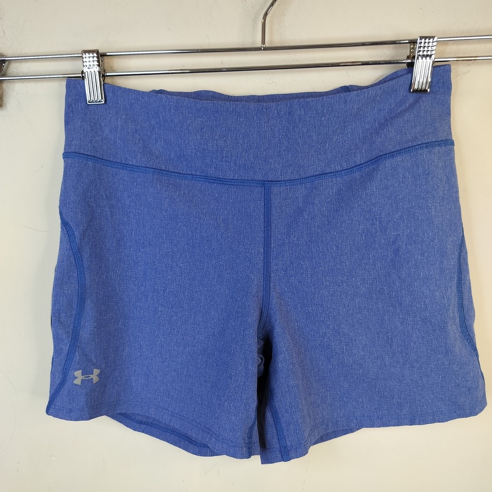 Under Armour Reflective Shorts Womens Medium Heat Gear Pull On Blue Athletic